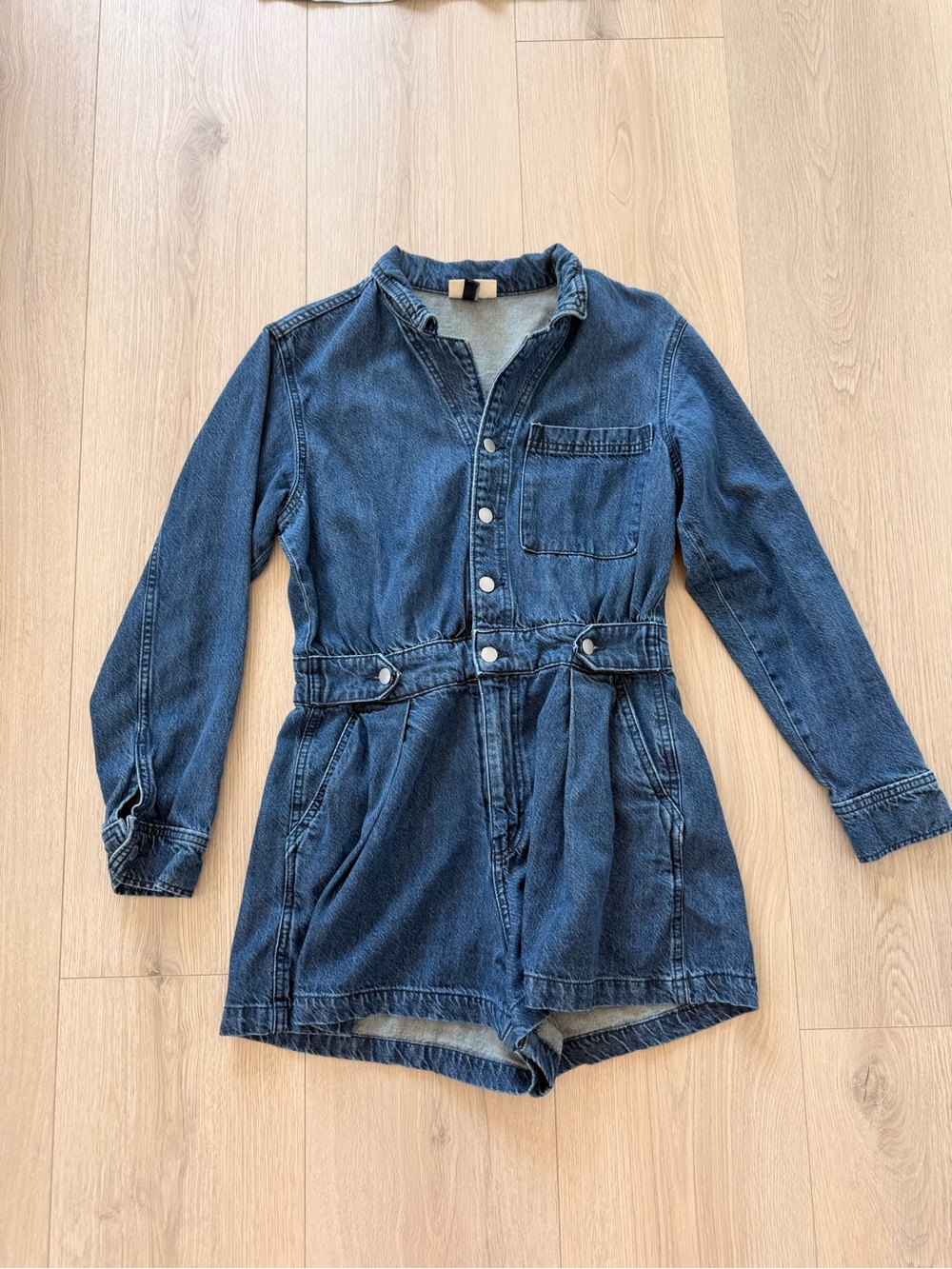Universal Thread Denim Button-Up Romper in Blue Womens Jean